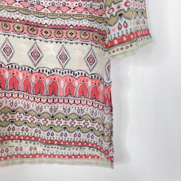 TOMMY BAHAMA Silk Blend Boho Kaftan Tunic 3/4 Sleeve Pink Geometic Hippie Sz S - Picture 4 of 9